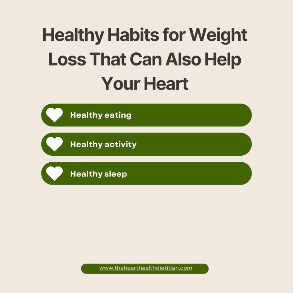 Healthy habits for weight loss that can also help your heart infographic.