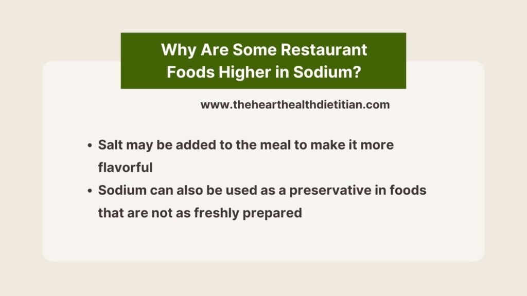 Infographic on the topic of why some restaurant foods are higher in sodium.