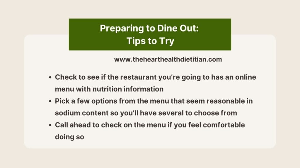 Infographic on the topic of tips to try when preparing to dine out.