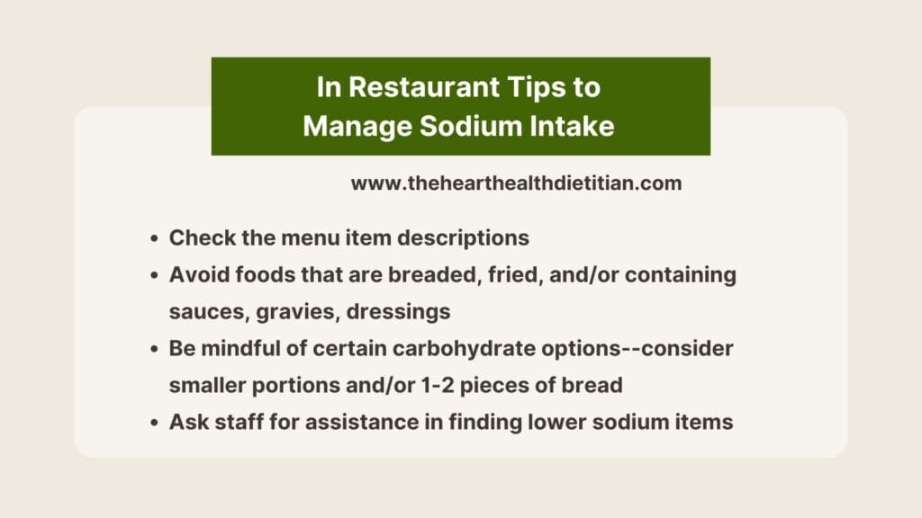Infographic on tips to use in the restaurant to keep sodium intake managed.