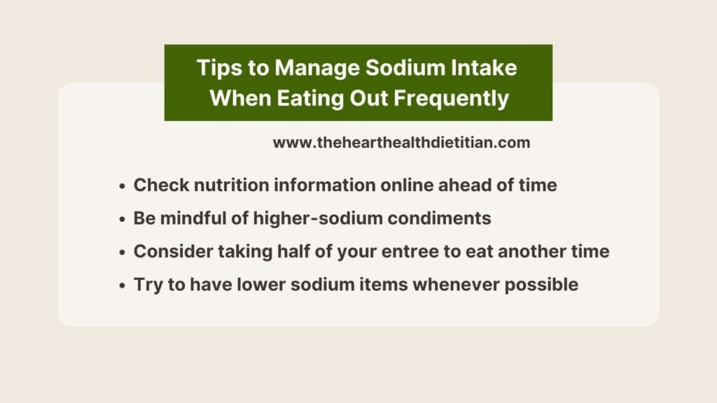 Infographic on tips to manage sodium intake when you're eating out frequently.